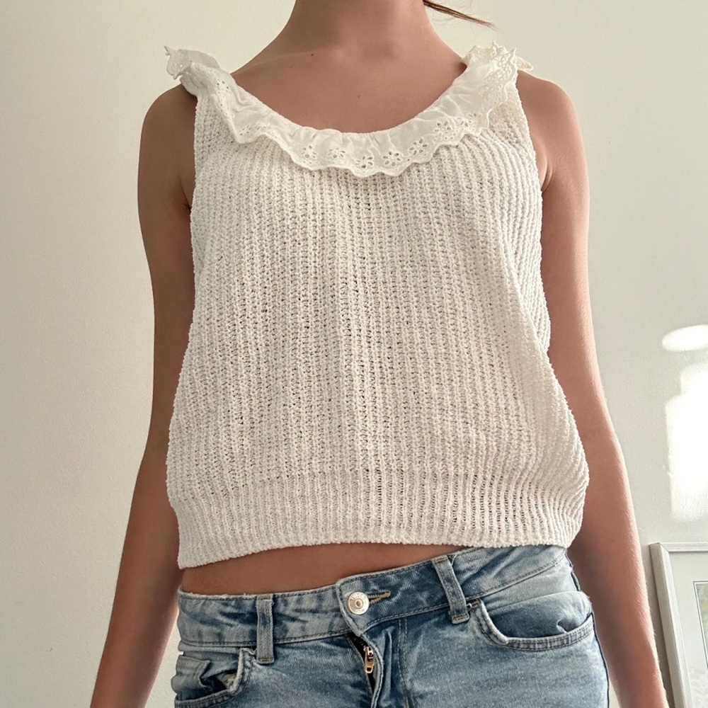 Mango Cream Ruffle Knit Tank Top